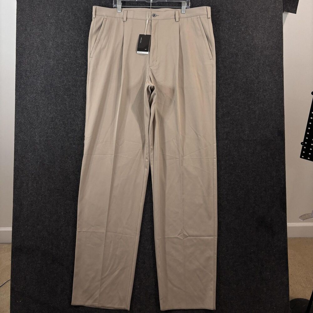 Nike Golf Pants Men's 42 Khaki FitDry Relaxed Pleated Performance Unhemmed